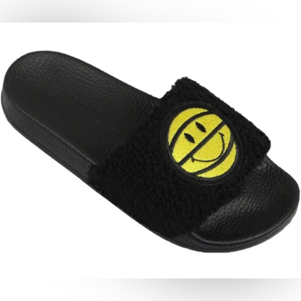 🙂 [BRAND NEW] CHINATOWN MARKET SMILEY BASKETBALL SHERPA SLIDES SLIP-ON SANDALS